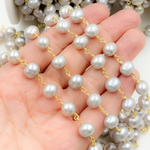 Load image into Gallery viewer, Grey Pearl Round Gold Plated 925 Sterling Silver Wire Chain. PRL47
