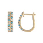 Load image into Gallery viewer, EFE53658. 14K Solid Gold Turquoise and Diamond Fancy Hoops