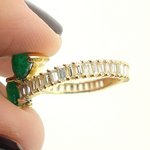 Load image into Gallery viewer, 14K Solid Gold Diamond & Emerald Double Line Heart Ring.