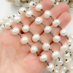 Load image into Gallery viewer, Round White Freshwater Pearl Wire Wrap Chain. PRL31