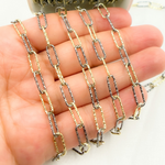 Load image into Gallery viewer, 925 Sterling Silver Two Tone (Yellow Gold, Black Rhodium) Diamond Cut Paperclip Chain.