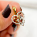 Load image into Gallery viewer, EJP1483. 14K Solid Gold Heart Charm with Diamonds and Two Small Heart in the Center