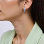 Load image into Gallery viewer, Solid Gold Diamonds and Turquoise Hoops
