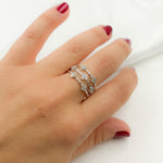 Load image into Gallery viewer, 14K Solid White Gold Diamond 3 Row Flower Ring.