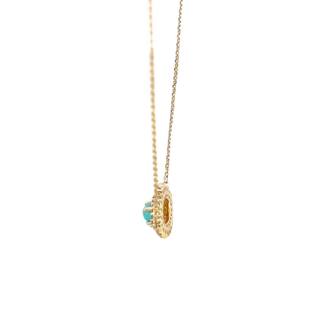 NFG71492TQ. 14K Solid Gold Diamond and Turquoise Eye Necklace