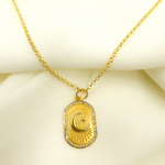 Load image into Gallery viewer, GDP91. 14K Solid Gold with Diamonds Plaque Shape Charm with Moon and Star in the Center