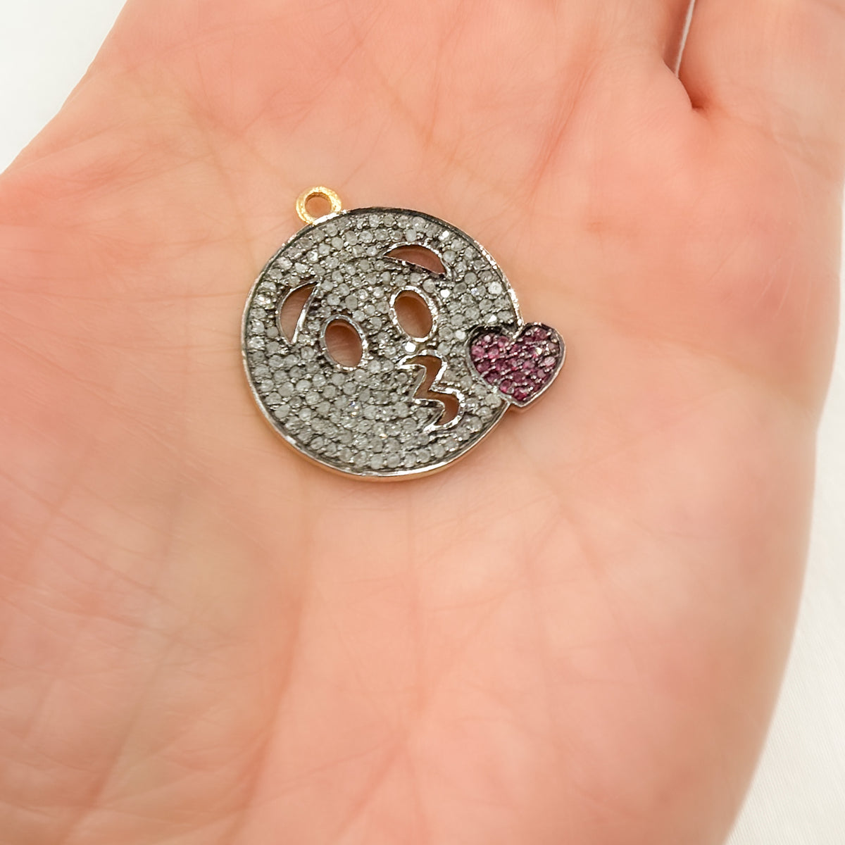 DC044. Diamond Sterling Silver Emoji Pendant with Gemstone