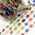 Load image into Gallery viewer, Multi Sapphire Rondel Faceted Gold Plated 925 Sterling Silver Wire Chain. MSA38