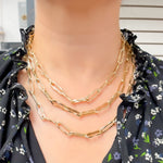 Load image into Gallery viewer, 14K Solid Gold Hollow Flat Paperclip Link Necklace