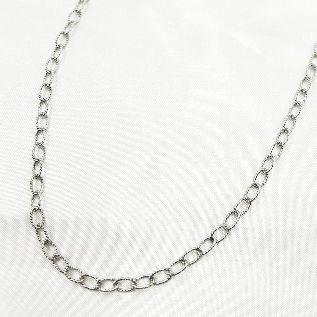 White Rhodium 925 Sterling Silver Textured Cable Necklace. 80DRH