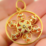 Load image into Gallery viewer, 14K Solid Gold Diamond Circle Flower Charm. GDP190