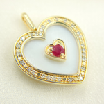 Load image into Gallery viewer, PHD38684MOP. 14k Solid Gold Mother of Pearl, Diamonds & Ruby Heart Pendant
