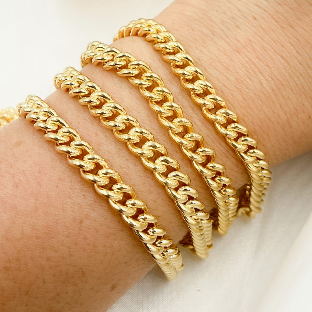 7005GP. Gold Plated 925 Sterling Silver Smooth Curb Link Chain