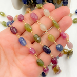 Load image into Gallery viewer, Multi Sapphire Rondel Faceted Gold Plated 925 Sterling Silver Wire Chain. MSA38