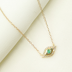 Load image into Gallery viewer, NFB71122EM. 14k Solid Gold Diamonds and Emerald Evil Eye Necklace