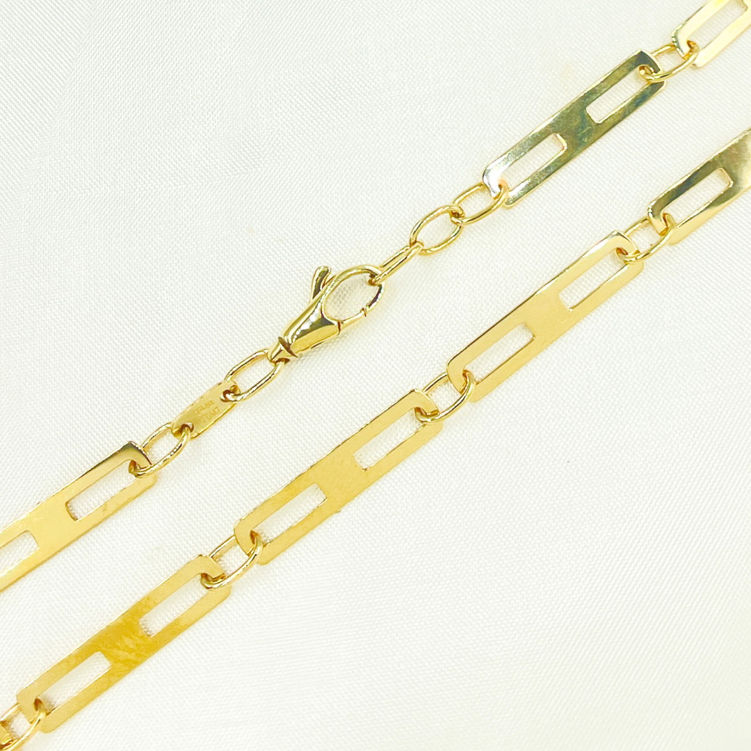 14K Solid Yellow Gold Mirror Flat Rectangle Link Chain