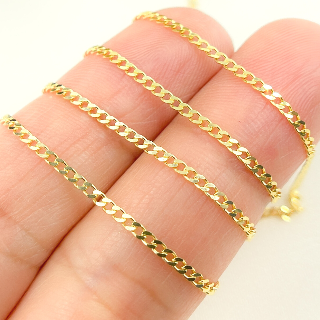 14K Solid Yellow Gold Flat Curb Link Chain