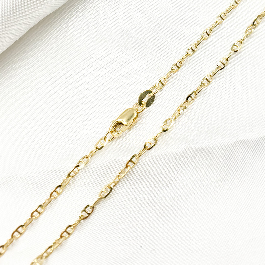 14K Solid Gold Diamond Cut Marina Link Chain