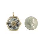 Load image into Gallery viewer, 14k Solid Gold Diamond and Sterling Silver Black Rhodium Hexagonal Charm. KSG32