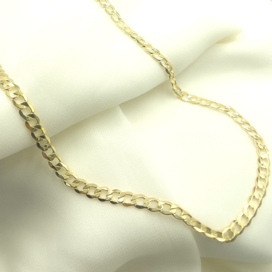 14K Solid Gold Flat Curb Necklace.