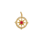 Load image into Gallery viewer, 14K Solid Gold Compass Circle Charm available in Emerald & Ruby. KG108