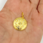 Load image into Gallery viewer, 14K Solid Gold Diamond Circle Charm with Stars & Flowers. KG35