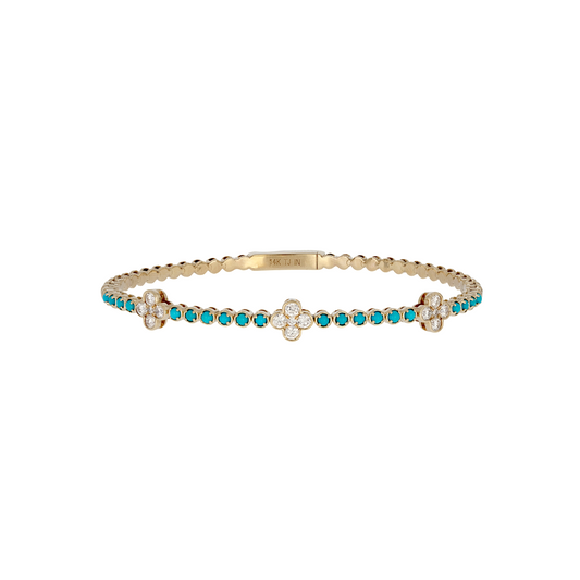 BNH68566. 14K Solid Yellow Gold Diamond and Gemstone Bangle