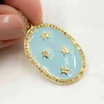 Load image into Gallery viewer, Diamond Sterling Silver Oval Enamel Pendant