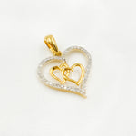 Load image into Gallery viewer, 14K Solid Gold Diamond Heart Charm with Two Hearts in the Center. EJP1489