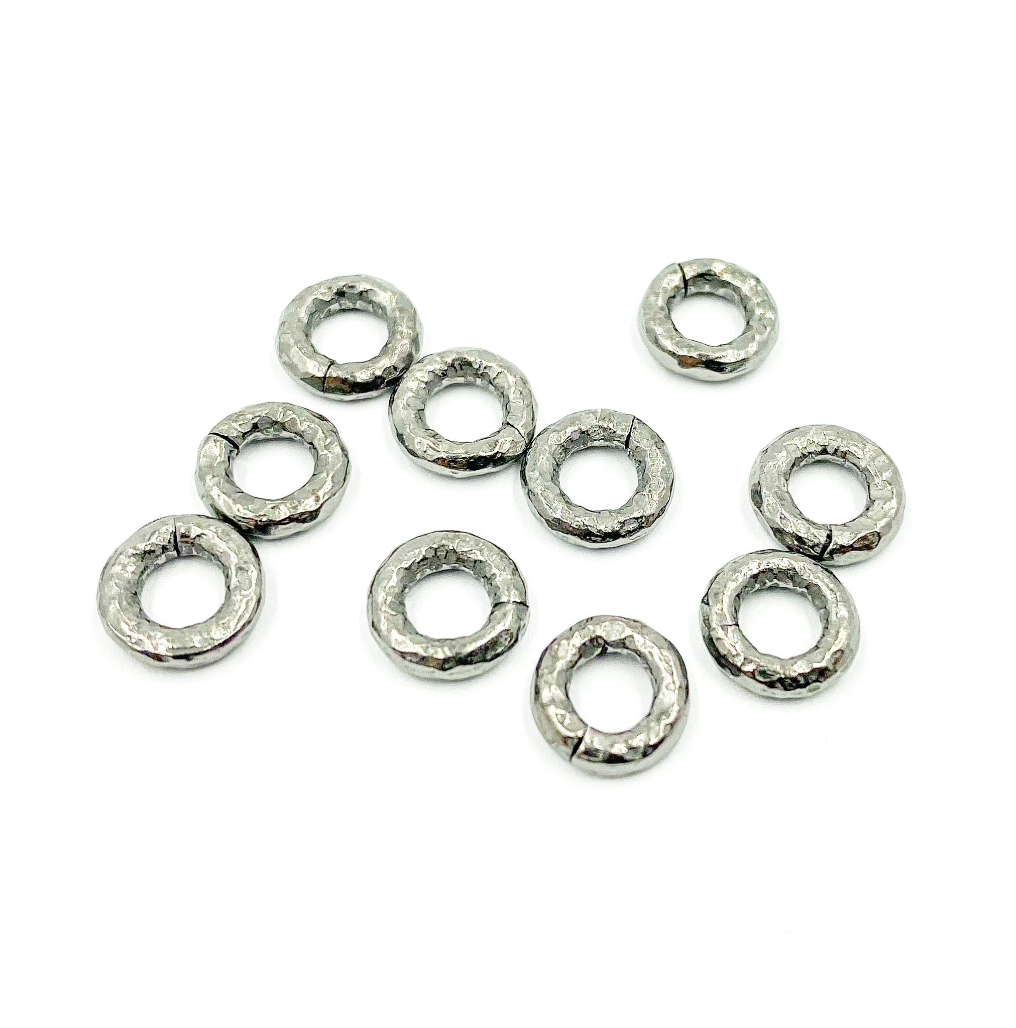 Sterling Silver Black Rhodium 8mm Hammered Open Jump Ring