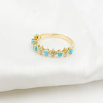 Load image into Gallery viewer, RAF01630TQ. 14K Solid Yellow Gold Diamond and Turquoise Flower and Baguette Ring