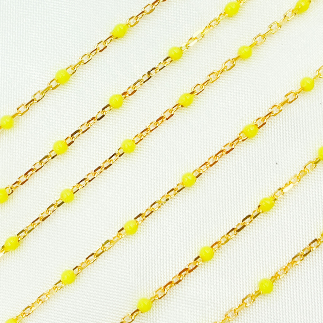 925 Sterling Silver Gold Plated Enamel Yellow Color Cable Chain.  V203YLGP