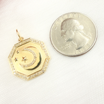 Load image into Gallery viewer, 14K Gold Diamond Octahedron Charm with Moon and Stars. GDP427