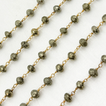 Load image into Gallery viewer, Pyrite Rondel Faceted Gold Plated 925 Sterling Silver Wire Chain.