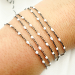 Load image into Gallery viewer, Oxidized Sterling Silver Enamel White Color Cable Chain