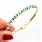 Load image into Gallery viewer, BTM68424TQO1. 14K Solid Yellow Gold Diamond and Turquoise Bangle