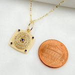 Load image into Gallery viewer, GDP385. 14K Solid Gold Square Charm with Circle in the Center in Diamond and Gemstones