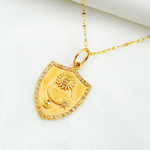 Load image into Gallery viewer, 14K Solid Gold Diamond Shield Charm with Sun, Moon and Star in the Center. GDP485