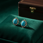 Load image into Gallery viewer, CE97428TQ9X7. 14k Solid Gold Diamond and Turquoise Oval Stud Earrings