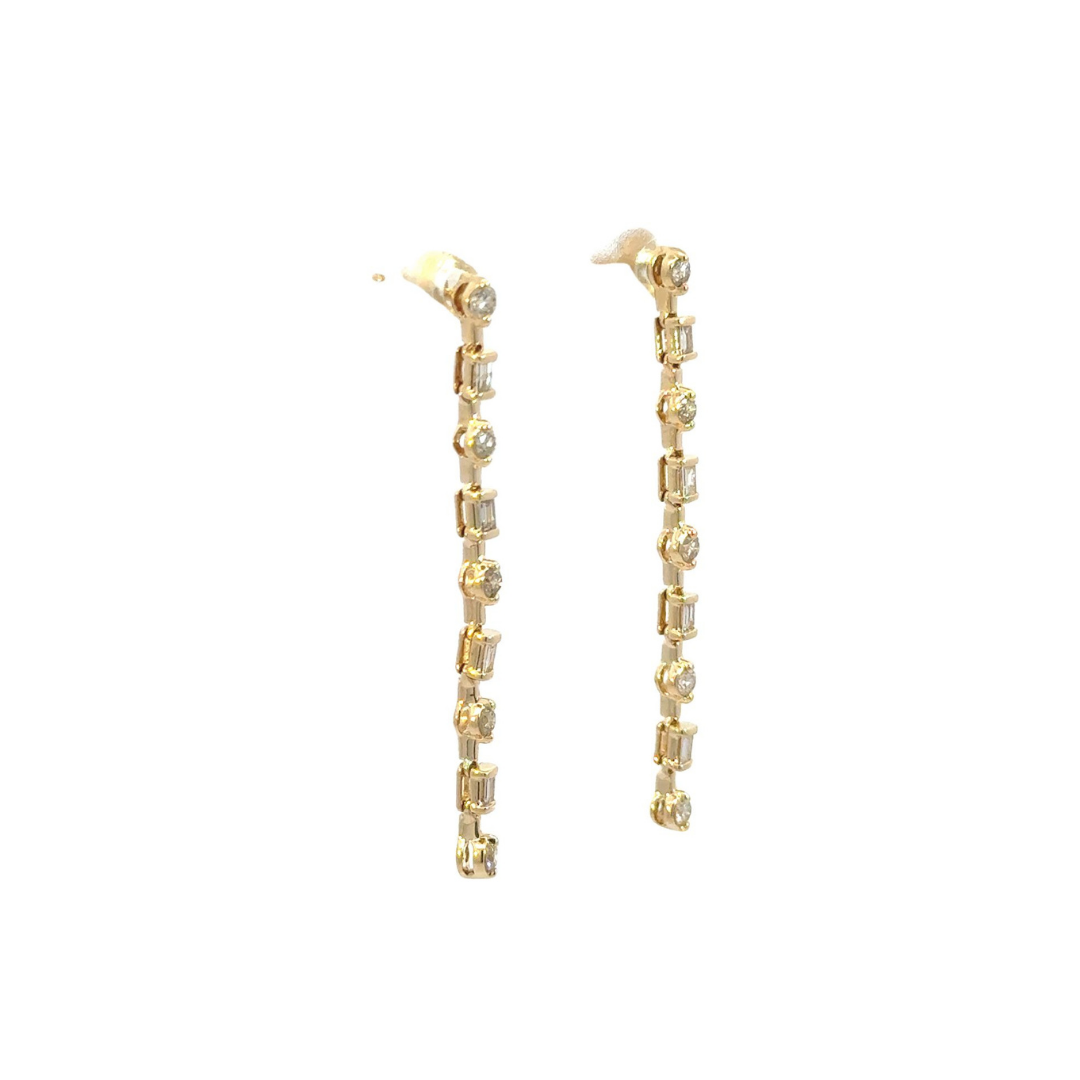 14k Solid Gold Diamond Baguette Dangle Earrings. EFG52100