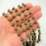 Load image into Gallery viewer, Pyrite Rondel Faceted Gold Plated 925 Sterling Silver Wire Chain. PYR68