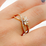 Load image into Gallery viewer, 14k Solid Gold Diamond Flower Cross Band Ring.