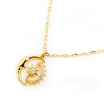 Load image into Gallery viewer, Gold Diamond Moon and Star Dangle Necklace