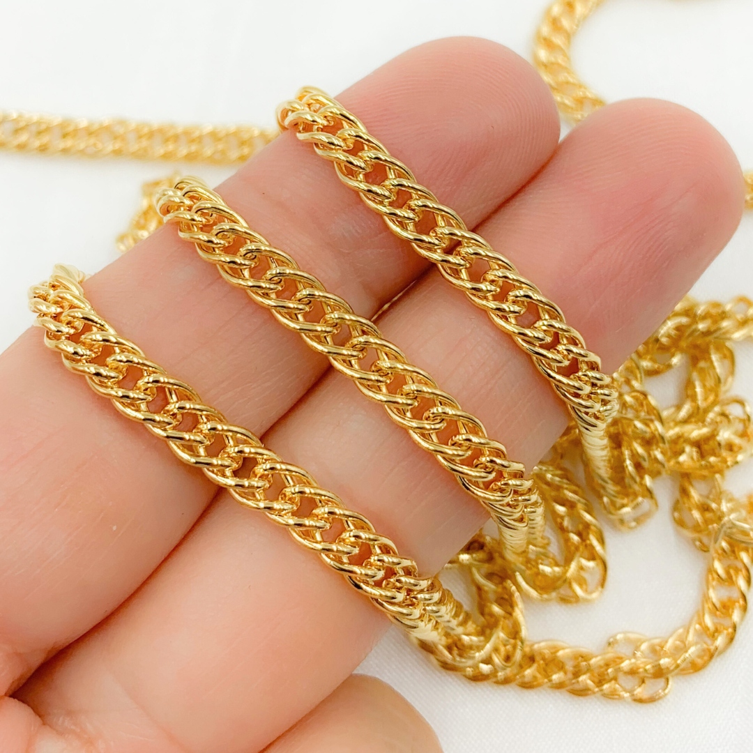 V34GP. Gold Plated 925 Sterling Silver Hollow Double Curb Chain