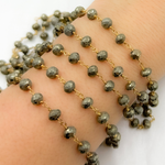 Load image into Gallery viewer, Pyrite Round shape Gold Plated 925 Sterling Silver Wire Chain.