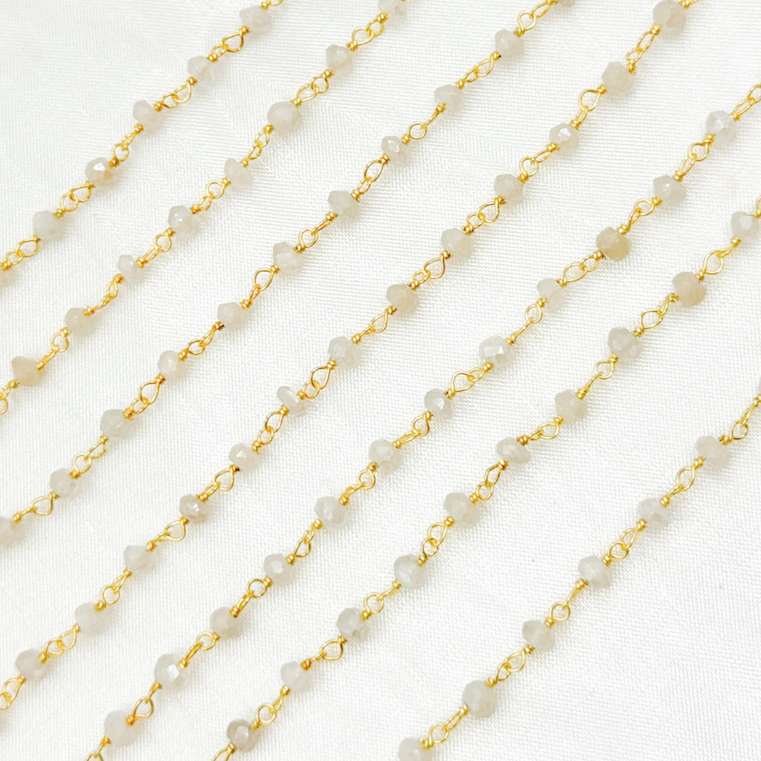 Coated White Moonstone Gold Plated 925 Sterling Silver Wire Chain. CMS117