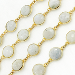 Load image into Gallery viewer, White Moonstone Round Shape Bezel Gold Plated Wire Chain. CMS26