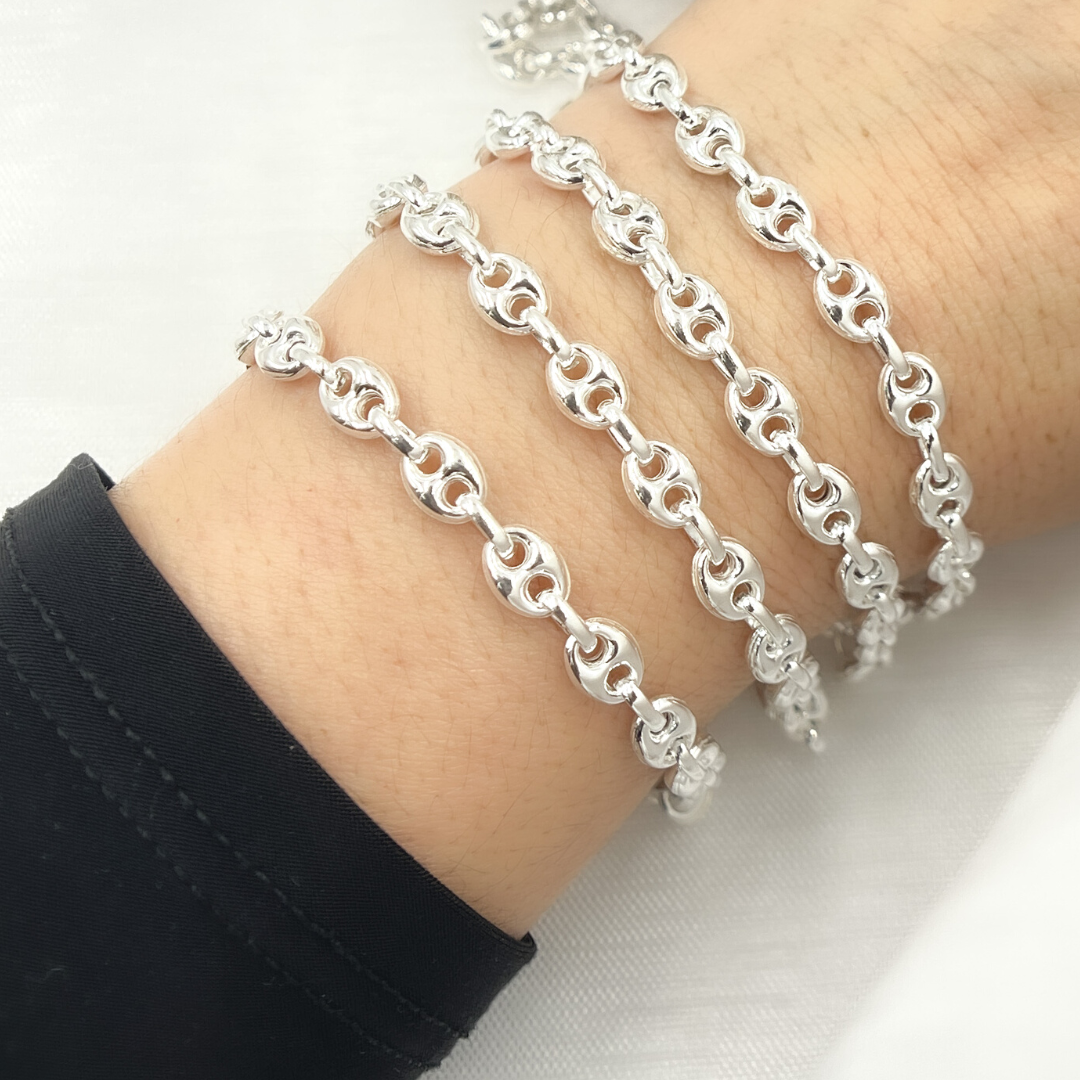 V24SS. Sterling Silver Puff Marina Link Chain