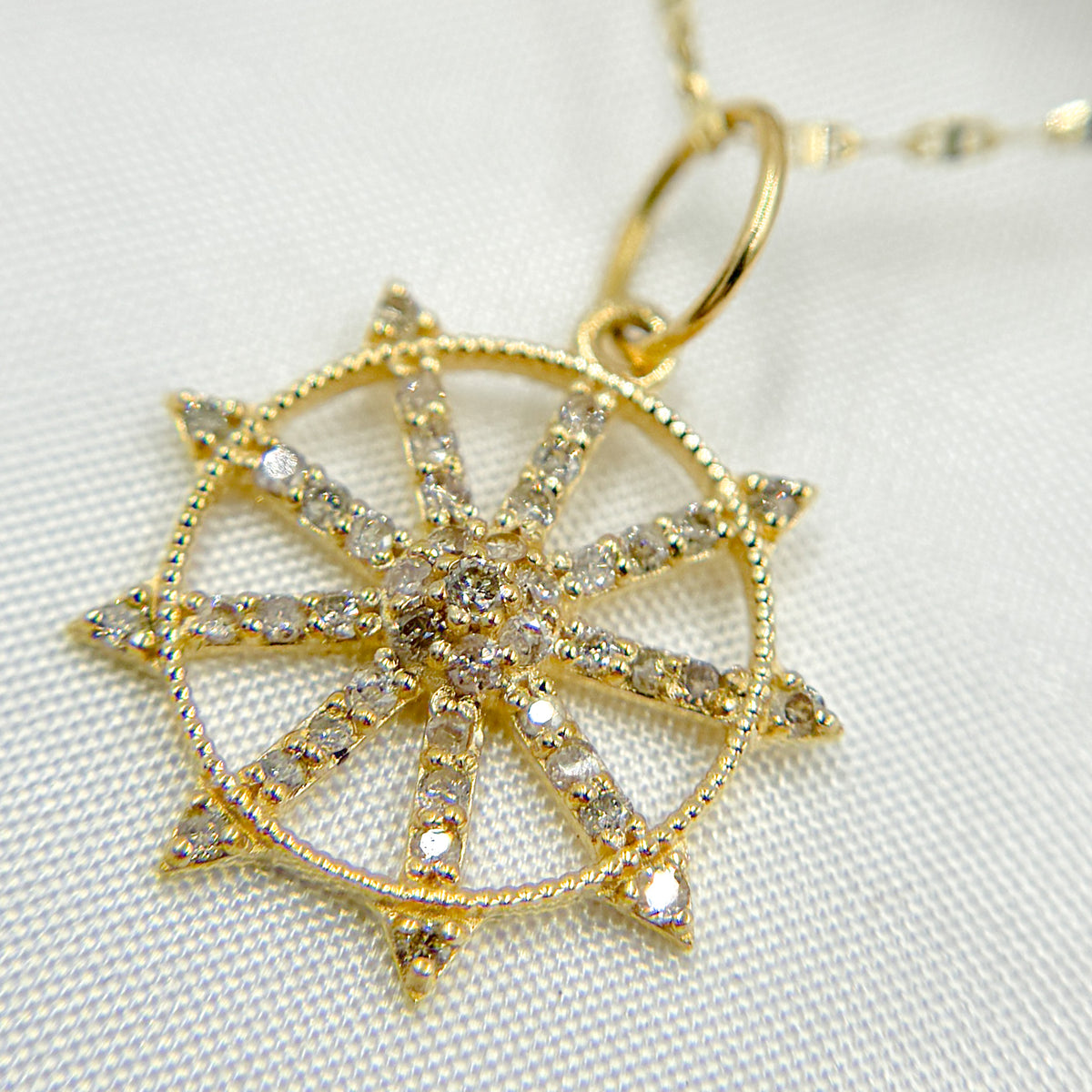 GDP646. 14K Solid Gold Circle Charm with Diamond and Gemstone