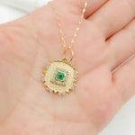 Load image into Gallery viewer, GDP656. 14k Solid Gold Diamond and Emerald Square Charm